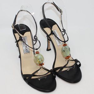 Jimmy Choo Black Strappy Polished Stone Heels